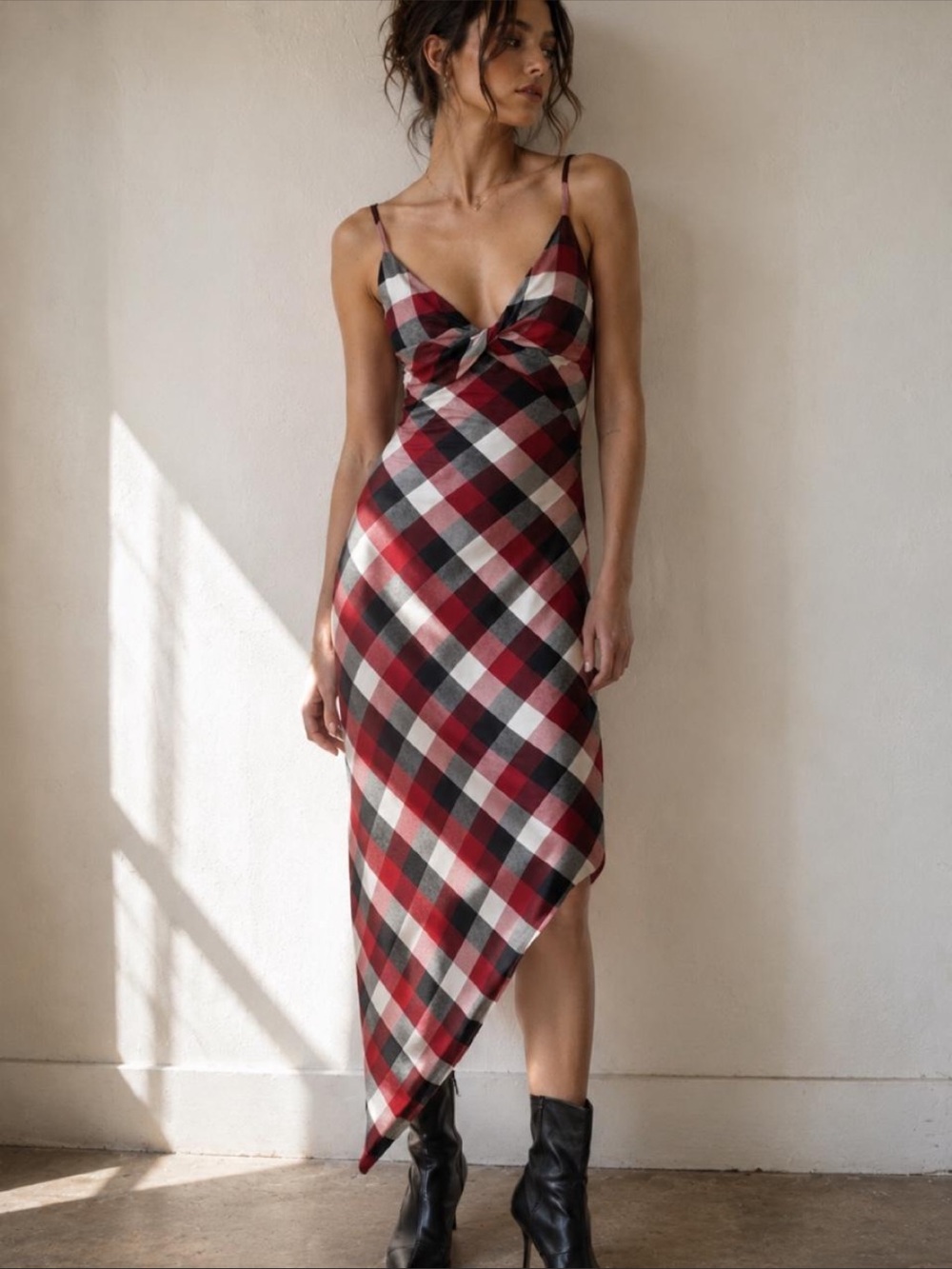 Monse Asymmetric Plaid Silk-Lined Sheath Dress Made in USA